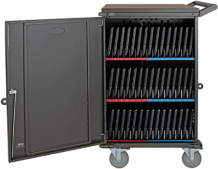 Mobile Charging Cart for 45 Devices, 120V, 10 ft Cord, Black, 110 lbs