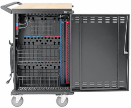 Mobile Charging Cart for 45 Devices, 120V, 10 ft Cord, Black, 110 lbs