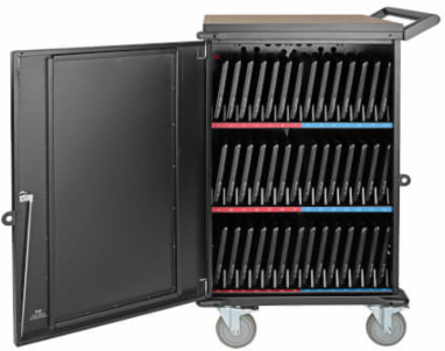 48-Device Mobile Charging Cart, 10 ft Cord, Black, 120V NEMA 5-15P