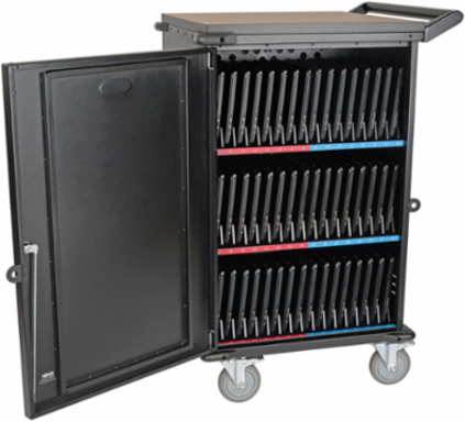 48-Device Mobile Charging Cart, 10 ft Cord, Black, 120V NEMA 5-15P