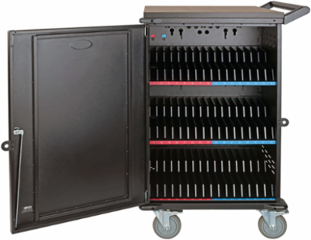 48-Device Mobile Charging Cart, 10 ft Cord, Black, 120V NEMA 5-15P