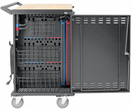 48-Device Mobile Charging Cart, 10 ft Cord, Black, 120V NEMA 5-15P