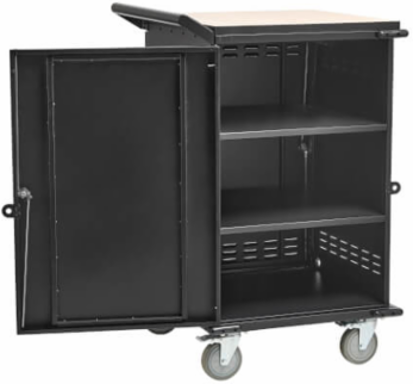 Locking Storage Cart for Mobile Devices and AV Equipment, Steel/Wood, Black