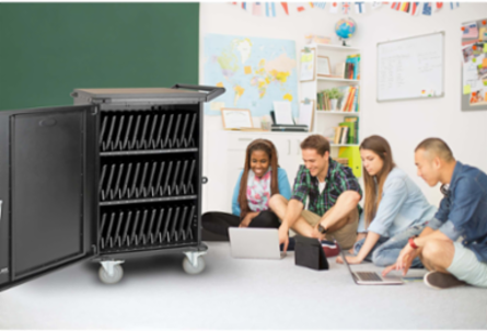 36-Device AC Charging Station Cart, 230V, Mobile, Charges Devices Up to 15 Inch