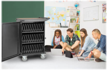 36-Device AC Charging Station Cart, 230V, Mobile, Charges Devices Up to 15 Inch