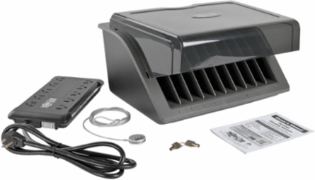 10-Device AC Charging Station with Surge Protection, 2880 Joules, Desktop Cabinet