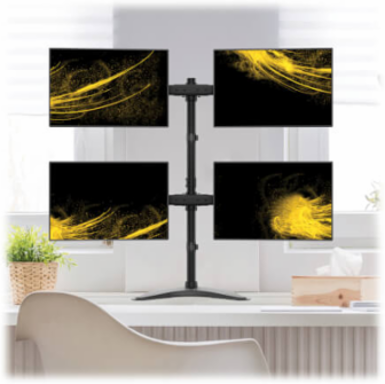 Quad-Display Desktop Monitor Stand for 13 to 27 in Flat-Screen Displays, Full Motion, Black