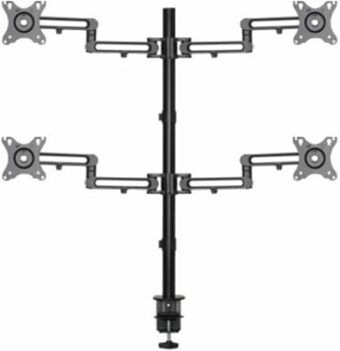 Quad Monitor Desk Clamp Mount, Full Motion, 13 to 27 in, Black, Steel (DDR1327SQFC1)