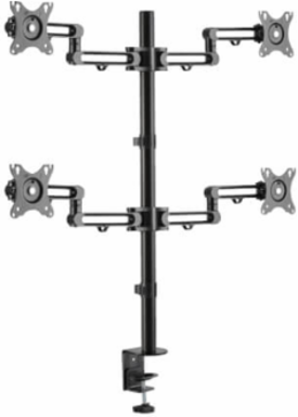 Quad Monitor Desk Clamp Mount, Full Motion, 13 to 27 in, Black, Steel (DDR1327SQFC1)