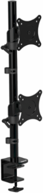 Dual Vertical Flat-Screen Desk Stand/Clamp Mount for 15 to 27 Inch Displays, 360° Rotate, 20° Swivel