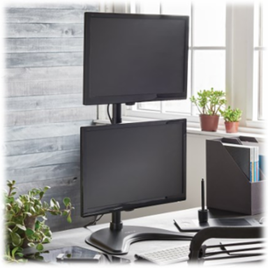 Dual Vertical Flat-Screen Desk Stand/Clamp Mount for 15 to 27 Inch Displays, 360  Rotate, 20  Swivel