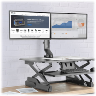 Dual-Display Monitor Arm, Height Adjustable for 17" to 27" Monitors, Steel Construction