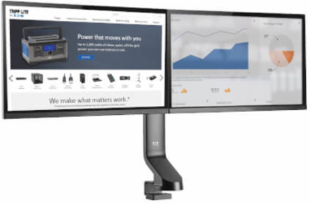Dual-Display Monitor Arm, Height Adjustable for 17" to 27" Monitors, Steel Construction