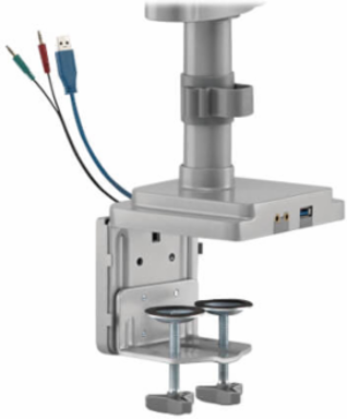 Triple Monitor Gas-Spring Desk Clamp/Grommet Mount, Full Motion, 17 to 30 in, Aluminum, Silver