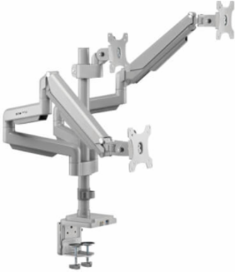 Triple Monitor Gas-Spring Desk Clamp/Grommet Mount, Full Motion, 17 to 30 in, Aluminum, Silver