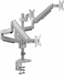 Triple Monitor Gas-Spring Desk Clamp/Grommet Mount, Full Motion, 17 to 30 in, Aluminum, Silver