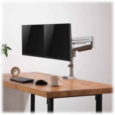 Dual Monitor Gas-Arm Mount, Full Motion, 13 to 34 in, Aluminum, Silver, Clamp or Grommet