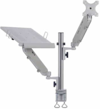 Laptop and Monitor Desk Clamp Mount, Full Motion, 17 to 32 in Monitor, Aluminum, Silver, TAA