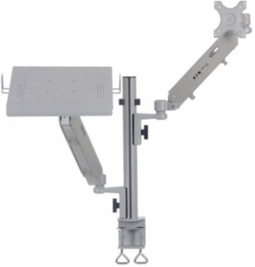 Laptop and Monitor Desk Clamp Mount, Full Motion, 17 to 32 in Monitor, Aluminum, Silver, TAA