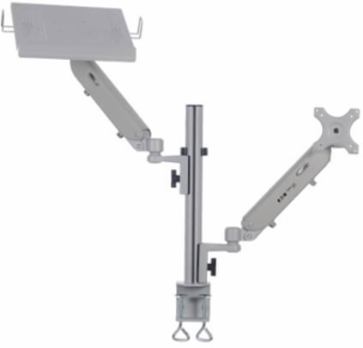 Laptop and Monitor Desk Clamp Mount, Full Motion, 17 to 32 in Monitor, Aluminum, Silver, TAA