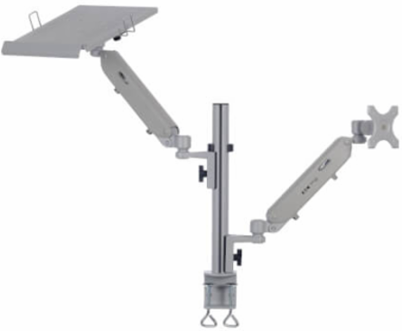 Laptop and Monitor Desk Clamp Mount, Full Motion, 17 to 32 in Monitor, Aluminum, Silver, TAA