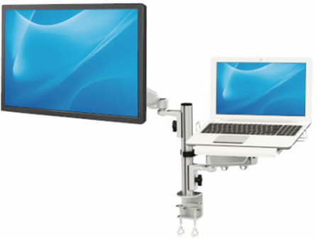 Laptop and Monitor Desk Clamp Mount, Full Motion, 17 to 32 in Monitor, Aluminum, Silver, TAA