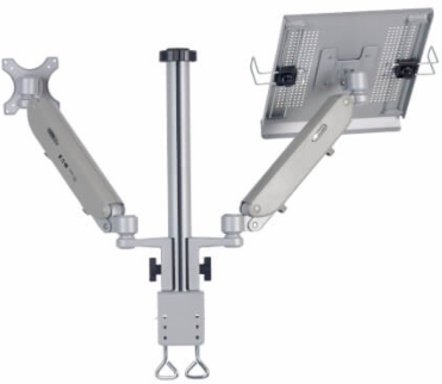 Laptop and Monitor Desk Clamp Mount, Full Motion, 17 to 32 in Monitor, Aluminum, Silver, TAA