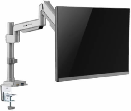 Single Monitor Gas-Spring Desk Clamp/Grommet Mount, Full Motion, 13 to 34 in, Aluminum, Silver