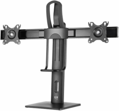 Dual Monitor Desktop Stand, Antimicrobial, 17 to 27 in, Full Motion, Black, Steel