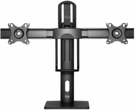Dual Monitor Desktop Stand, Antimicrobial, 17 to 27 in, Full Motion, Black, Steel