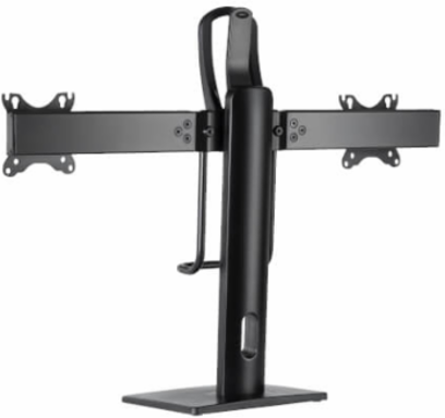 Dual Monitor Desktop Stand, Antimicrobial, 17 to 27 in, Full Motion, Black, Steel