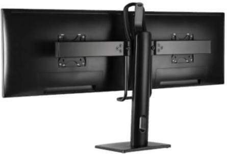 Dual Monitor Desktop Stand, Antimicrobial, 17 to 27 in, Full Motion, Black, Steel