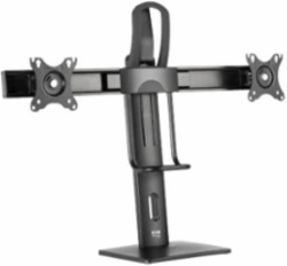 Dual Monitor Desktop Stand, Antimicrobial, 17 to 27 in, Full Motion, Black, Steel