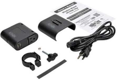 AC/USB Charging Clip for Display Mounts, Fits Up to 1.5 Inch Poles, 6 ft Cord