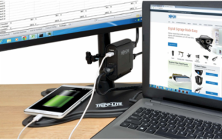 AC/USB Charging Clip for Display Mounts, Fits Up to 1.5 Inch Poles, 6 ft Cord