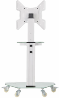 Rolling TV Cart, 32 to 55 in Displays, Frosted Glass Base and Shelf, Locking Casters, White