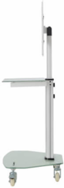 Rolling TV Cart, 32 to 55 in Displays, Frosted Glass Base and Shelf, Locking Casters, White