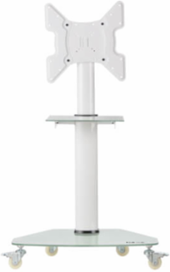 Rolling TV Cart, 32 to 55 in Displays, Frosted Glass Base and Shelf, Locking Casters, White