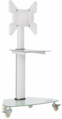 Rolling TV Cart, 32 to 55 in Displays, Frosted Glass Base and Shelf, Locking Casters, White
