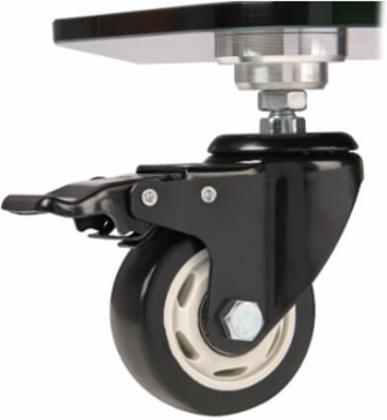 Rolling TV Cart, 37 to 70 in Displays, Black Glass Base and Shelf, Locking Casters, Black/Silver