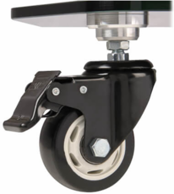Rolling TV Cart, 37 to 70 in Displays, Black Glass Base and Shelf, Locking Casters, Black/Silver