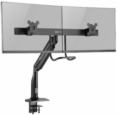 Safe-IT Precision-Placement Dual-Display Desk Clamp or Grommet with Antimicrobial Tape for 17” to 35” Displays, USB Ports