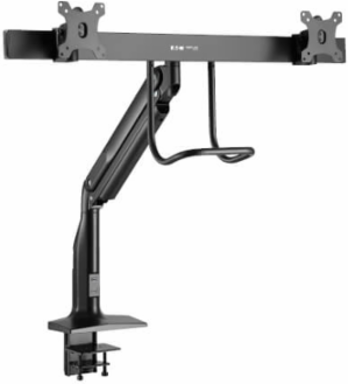 Safe-IT Precision-Placement Dual-Display Desk Clamp or Grommet with Antimicrobial Tape for 17” to 35” Displays, USB Ports