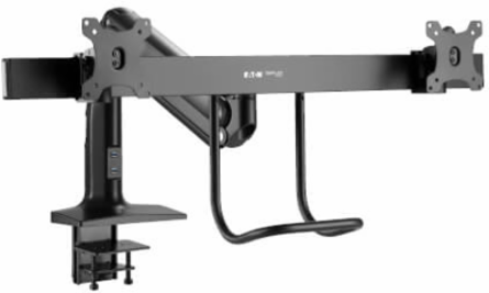 Safe-IT Precision-Placement Dual-Display Desk Clamp or Grommet with Antimicrobial Tape for 17” to 35” Displays, USB Ports