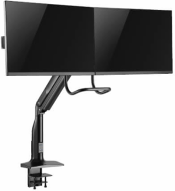 Safe-IT Precision-Placement Dual-Display Desk Clamp or Grommet with Antimicrobial Tape for 17” to 35” Displays, USB Ports
