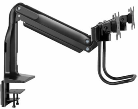 Safe-IT Precision-Placement Dual-Display Desk Clamp or Grommet with Antimicrobial Tape for 17” to 35” Displays, USB Ports