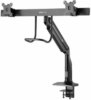Safe-IT Precision-Placement Dual-Display Desk Clamp or Grommet with Antimicrobial Tape for 17” to 35” Displays, USB Ports