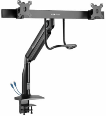 Safe-IT Precision-Placement Dual-Display Desk Clamp or Grommet with Antimicrobial Tape for 17” to 35” Displays, USB Ports