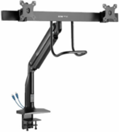 Safe-IT Precision-Placement Dual-Display Desk Clamp or Grommet with Antimicrobial Tape for 17” to 35” Displays, USB Ports