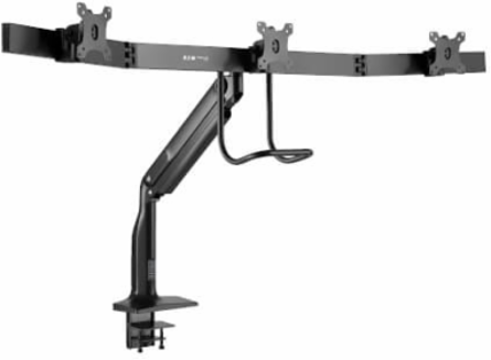 Triple-Display Desk Mount, Gas Spring Arm, Antimicrobial, 17 to 32 in, Clamp/Grommet